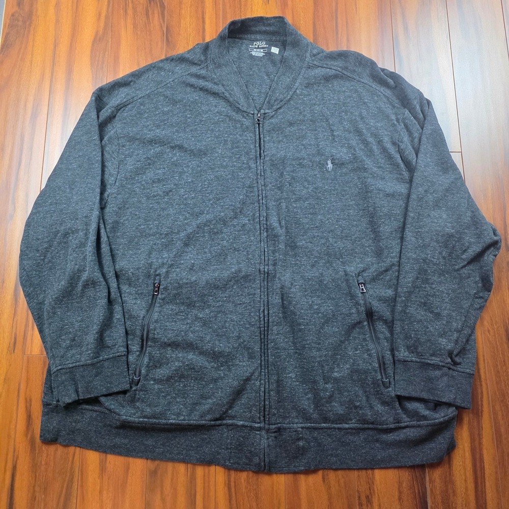Polo Ralph Lauren Mens 5XB Gray Full Zip Jacket Lightweight Cotton Blend